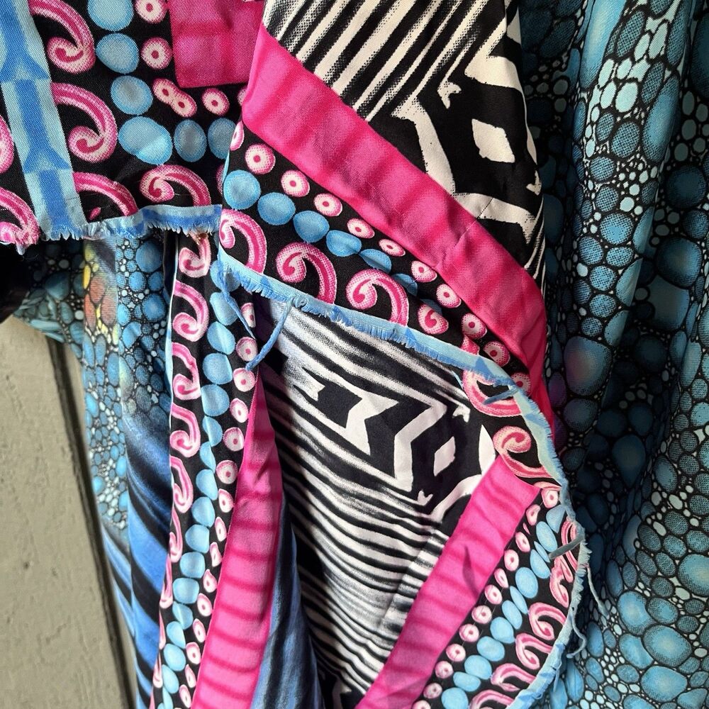 VTG Winlar Kaftan Dress Mumu Roper Romp Blue/Pink/Black Floral/Tribal Print - Picture 6 of 8